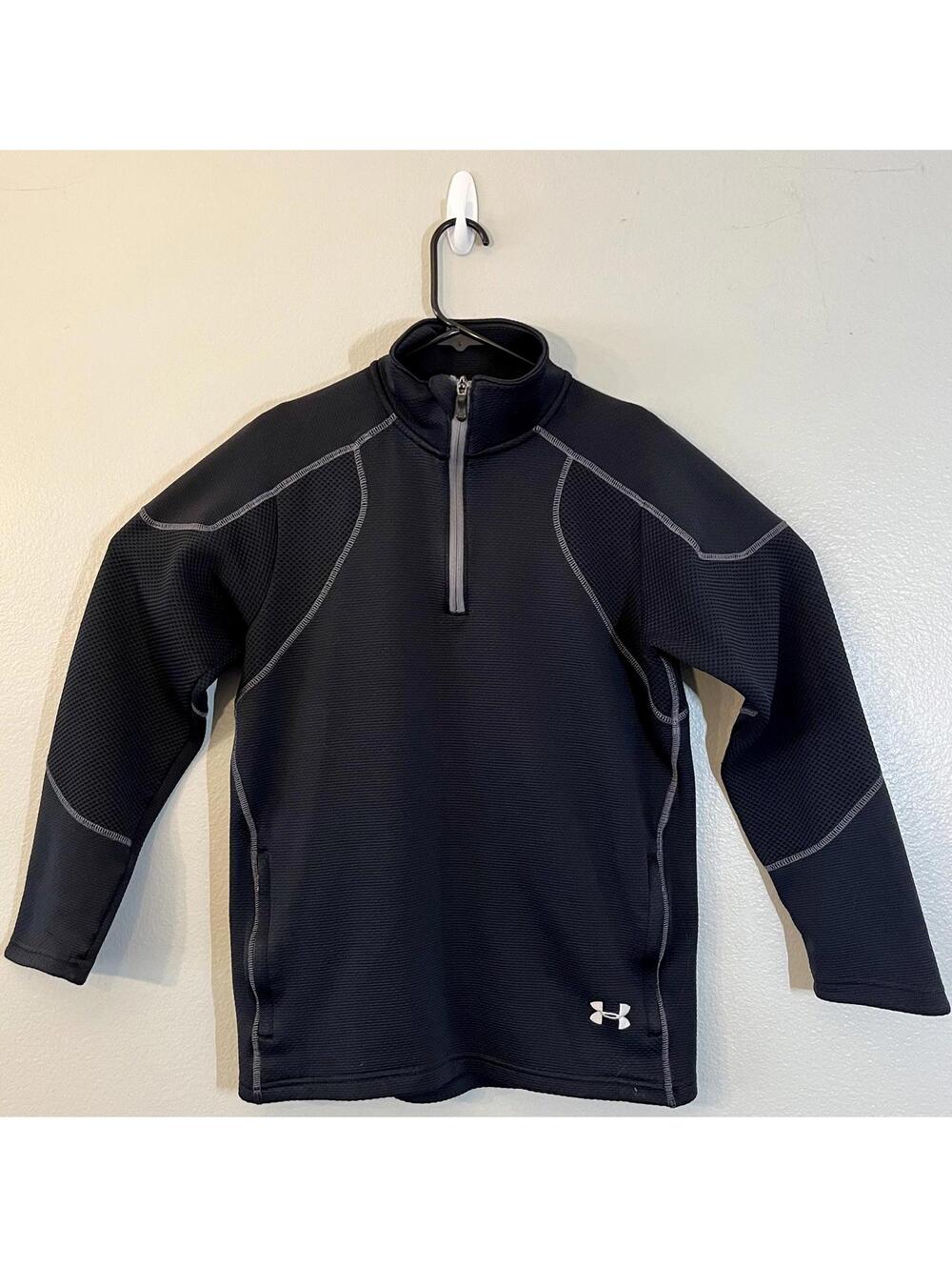 Under Armour Sweater Men Sz SM/P/P Black Loose Pullover 1/4 Zip Mock Neck Jacket